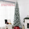 9ft Pencil Christmas Tree, Flocked Tree with 1277 Branch Tips and Metal Base for Home, Indoor, Holiday