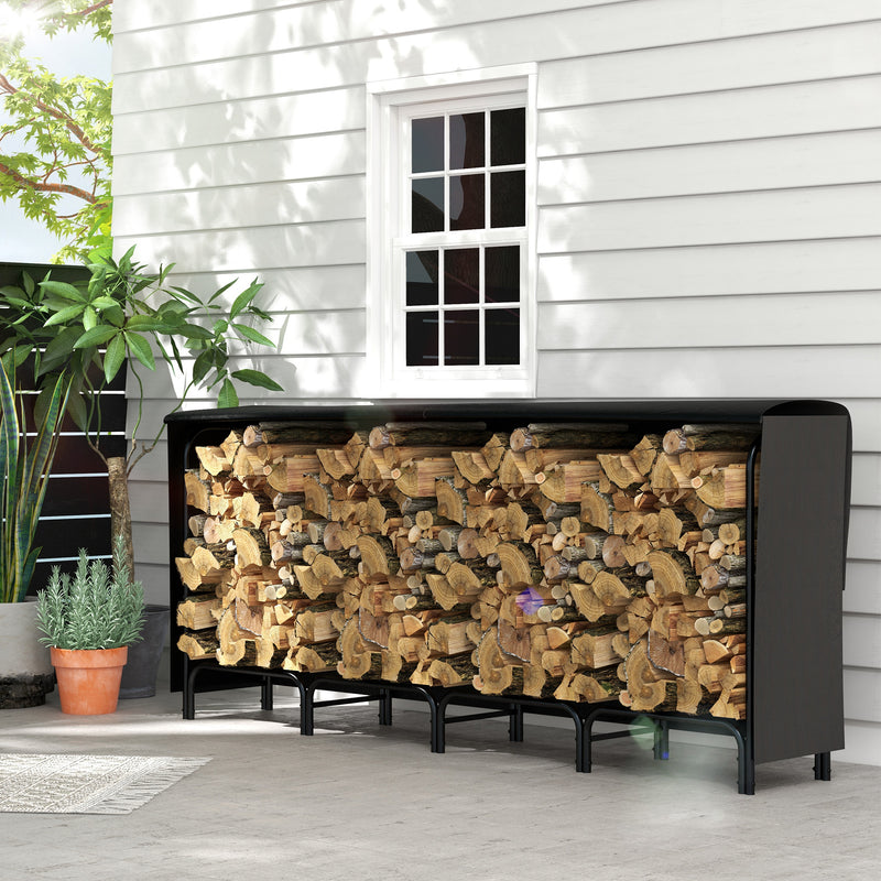 8ft Outdoor Firewood Rack with Cover, Adjustable Wood Storage Holder, Indoor Outdoor Log Rack