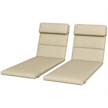 Patio Chaise Lounge Chair Cushions Replacement Sun Lounger Pads with Headrest and Ties, Set of 2, Beige