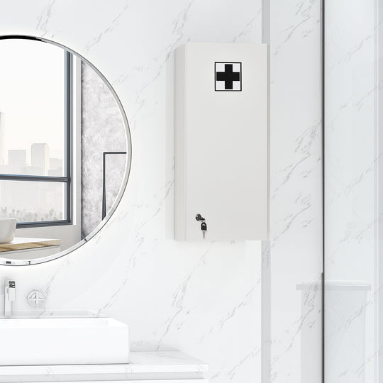 Wall Mount Medicine Cabinet, 5-tier Lockable Bathroom Cabinet with 2 Keys and Adjustable Shelves, White