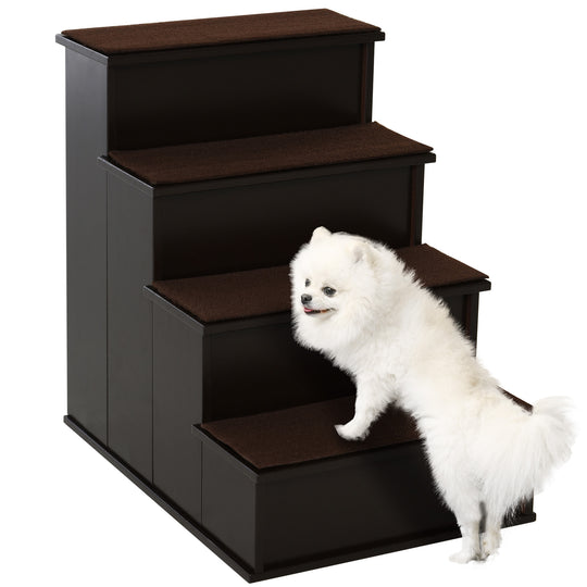 Escalier pour animaux à 4 marches en bois, pour lit haut, échelle pour chat ou chien, avec tapis antidérapant, café foncé