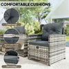 5 Piece Patio Furniture Set, Wicker Patio Chairs with Ottomans, 2-Tier Glass Coffee Table and Cushions, Grey/Dark Grey