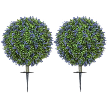 Artificial Plants Faux Lavender Set of 2, UV Protected Fake Plants with Ground Stakes for Indoor Outdoor Decor, Purple