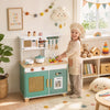 Wooden Play Kitchen Set with Microwave, Coffee Machine, Ice Maker & 19PCs Accessories, Gift for Ages 3-6 Years, Green