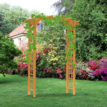 7.5FT Wood Garden Arch Trellis, Outdoor Walkway Round Pergola Style Arbor for Decorative Climbing Plants, Patio, Lawn, Backyard Party, Ceremony Decoration Accessories, Yellow