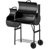 Portable Outdoor Charcoal BBQ Grill with Offset Smoker, Barbecue Grill with Spacious Cooking Area, 2 Shelves, Thermometer, Wheels for Patio Backyard Party, Black