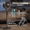 20dB Silent Standing Fan, Oscillating Fan with 12 Speeds, LED Light, WiFi & Remote Control, 12H Timer