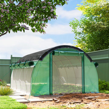 Walk-in Tunnel Greenhouse, Plant Hot House with Sunshade Net, Roll-up Mesh Sidewalls, 2 Doors, 6.6' x 10' x 6.5' , Green