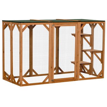 Catio d'extérieur de 71 po, Enclos pour chat, Cage d'intérieur pour chat, Niche pour animaux, Clapier pour 1-2 lapins/chatons avec toit imperméable et plateformes multi-niveaux, Orange