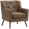 PU Leather Accent Chair, Mid Century Modern Armchair with Spring Seat Cushion, Tufted Back, Wood Legs, Brown