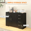 Modern Sideboard Buffet Cabinet with Drawers and Beadboard Door Cupboard Kitchen Storage Cabinet, Black