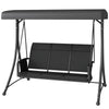 3 Person Porch Swing Outdoor Swing Chair with High Back Design, Side Pouches and Adjustable Canopy, Black