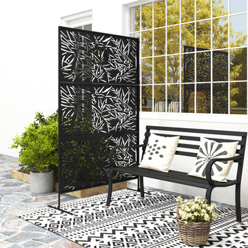 Metal Outdoor Privacy Screen, Freestanding Outdoor Divider with Stand, Decorative Privacy Panel, 78