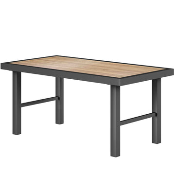 Outdoor Side Table with SPC Woodgrain Tabletop, Metal Patio Coffee Table for Outside Garden, Brown