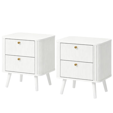 Modern Nightstand Set of 2, Bedside Table with 2 Drawers, Side End Table for Bedroom, Living Room, White Wood Grain