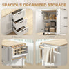 Kitchen Island with Drop Leaf, Rolling Kitchen Cart with Power Outlet, Cabinet, 3 Drawers, Spice Rack, Towel Bar, White