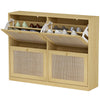 Narrow Shoe Storage Cabinet, Rattan Shoe Cabinet with 4 Flip Drawers and Adjustable Shelves for 20 Pairs, Oak
