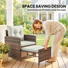 5 Piece Patio Furniture Set, Wicker Patio Chairs with Ottomans, 2-Tier Glass Coffee Table and Cushions