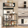 Baker's Rack with Charing Station, Microwave Shelf with Power Outlet, USB Charger and 5 Hooks, Black