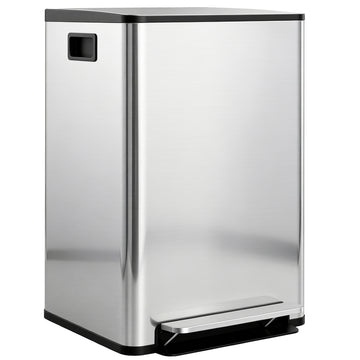 2 x 30L / 7.9 Gallon Dual Trash Can with Removable Inner Buckets and Handles for Kitchen, Office, Bathroom, Silver