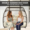 Double Wicker Egg Swing Chair with Stand, Foldable Hanging Egg Chair with UV Resistant Cushion, Headrest