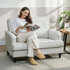 Modern Accent Chair, Leathaire Armchair with Turned Legs and Wide Seat, Comfy Chair for Living Room, Cream White