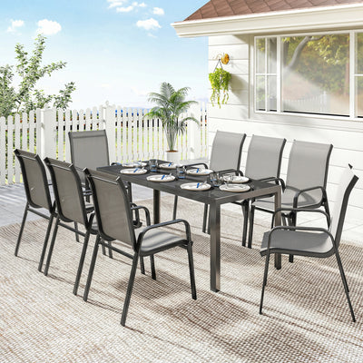 Outdoor Dining Sets for 8 with Stackable Chairs, Patio Dining Set with Glass Top Table for Garden, Patio, Backyard, Light Grey