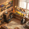 Gaming Desk with Power Outlets LED Lights Computer Desk with Drawers Monitor Stand 61