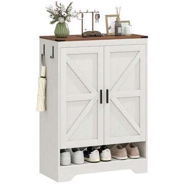 5-Tier Shoe Storage Cabinet for 15 Pairs, Freestanding Farmhouse Shoe Cabinet, White