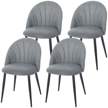 Modern Dining Chairs Set of 4, Upholstered Dining Room Chairs with Metal Legs, Shell Backrest, Padded Seat, Grey
