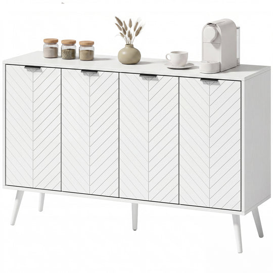 Modern Sideboard and Buffet, Dining Room Cabinet with Adjustable Shelves and 4 Doors, White