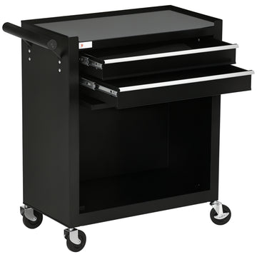 2-Drawer Rolling Tool Chest on Wheels, Metal Tool Cabinet for Warehouse, Workshop and Garage, Black
