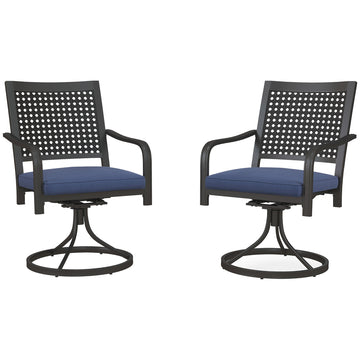 2 Pieces Patio Swivel Chairs with Cushion, Outdoor Swivel Rocker with Curved Armrests, Backrest for Garden, Balcony, Porch, Navy Blue
