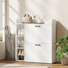 Shoe Cabinet with 2 Flip Drawers, 3 Side Compartments, Adjustable Shelves, 8-12 Pairs for Entryway Hallway, White