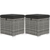 2 Pieces Wicker Outdoor Ottoman with Storage, Cushion, Square Outdoor Footstool, Seating, Side Table, Dark Grey