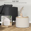 Round Coffee Table, End Table with Hidden Storage and Tray Top, Linen Upholstered Footrest for Living Room
