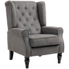 Fabric Accent Chair, Button Tufted Armchair, Upholstered Modern Living Room Chair, Wingback Chair with Wood Legs, Rolled Arms, Thick Padding for Bedroom, Charcoal Grey