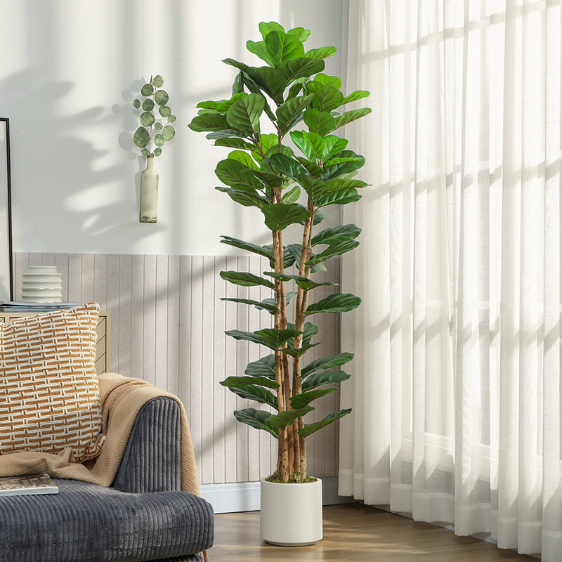 6FT Artificial Fiddle Leaf Fig Tree, Fake Potted Tree with Solid Wood Trunks and Lifelike Leaves for Indoor Decor, Green