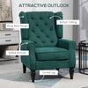 Fabric Accent Chair, Button Tufted Armchair, Upholstered Modern Living Room Chair, Wingback Chair with Wood Legs, Rolled Arms, Thick Padding for Bedroom, Dark Green