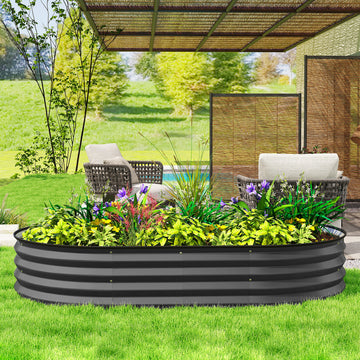 5' x 3' x 1' Large Outdoor Planter Box, Galvanized Raised Garden Bed with Metal Plant Stake, Dark Grey