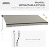 12' x 10' Retractable Awning, 280gsm UV Resistant Sunshade Shelter, for Deck, Balcony, Yard, Light Grey