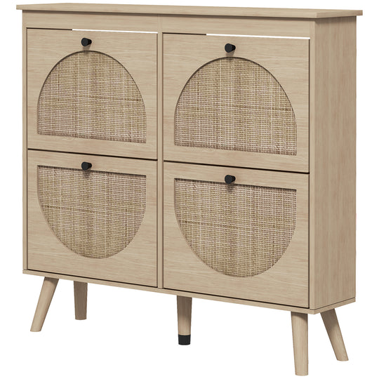 Shoe Cabinet for entryway, Shoe Storage Cabinet with 4 Flip Drawers and Adjustable Shelves for 20 Pairs of Shoes, Oak