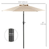 Patio Sun Umbrella, Outdoor Parasol with 6 Ribs, Khaki
