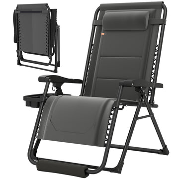 Zero Gravity Chair, Reclining Outdoor Lounger Chair with Cup Holder, 400 LBS Capacity, Dark Grey