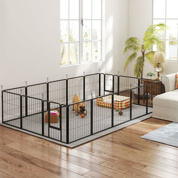 16 Panels Dog Playpen with Straps, Portable & DIY, for Small Dogs, for Yard, RV, Camping, Garden, 24
