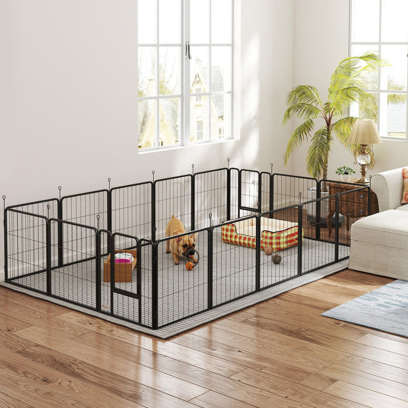 16 Panels Dog Playpen with Straps, Portable & DIY, for Small Dogs, for Yard, RV, Camping, Garden, 24