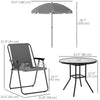 6 Pieces Patio Dining Set with Umbrella, Patio Furniture Set with Folding Chairs, Glass Table for Garden Backyard, Grey