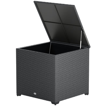 67 Gallon Rattan Deck Box, Wicker Outdoor Storage Box with Waterproof Zippered Liner, Safe Pneumatic Rod, Grey