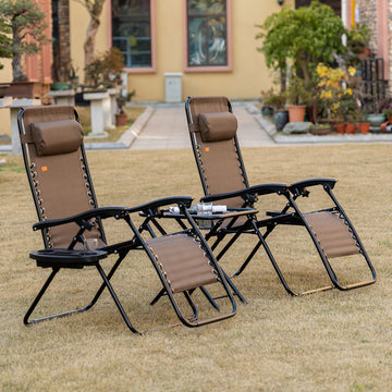 Zero Gravity Chair Set of 2 Patio Chair with Side Table Cupholders and Pillows for Pool, Backyard, Lawn, Beach, Brown
