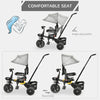 Qaba Tricycle for Toddler 4 in 1 Kids Trike with Reversible Adjustable Seat, Baby Push Bike with Removable Handle, Curved Canopy, Belt Storage Brake Clutch for 1-5 Years, Grey
